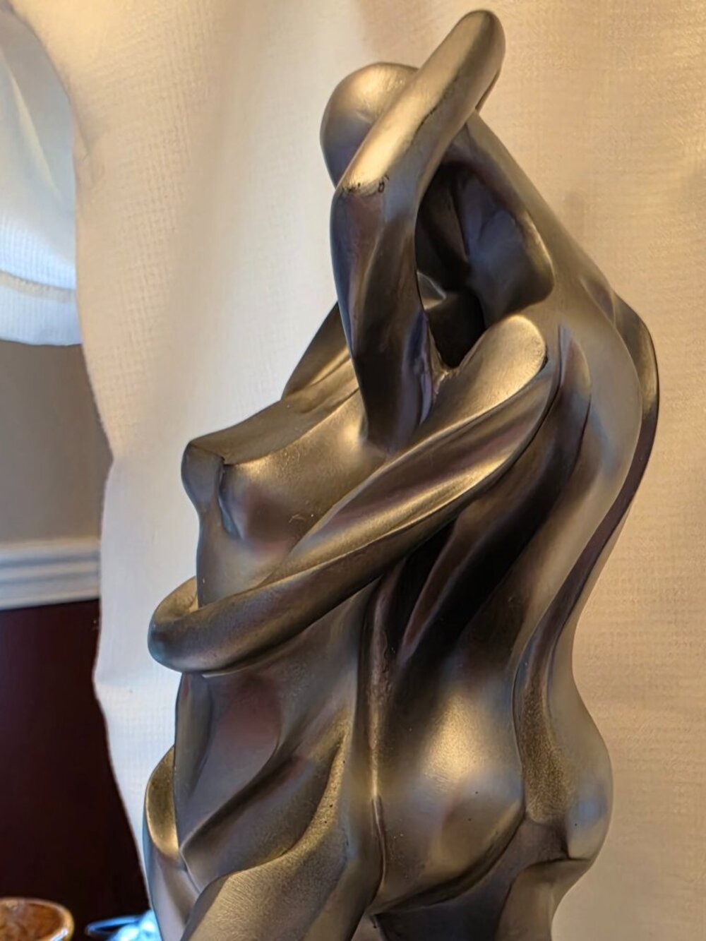 Female & male intertwined 12.75" statue on wood pedestal decor